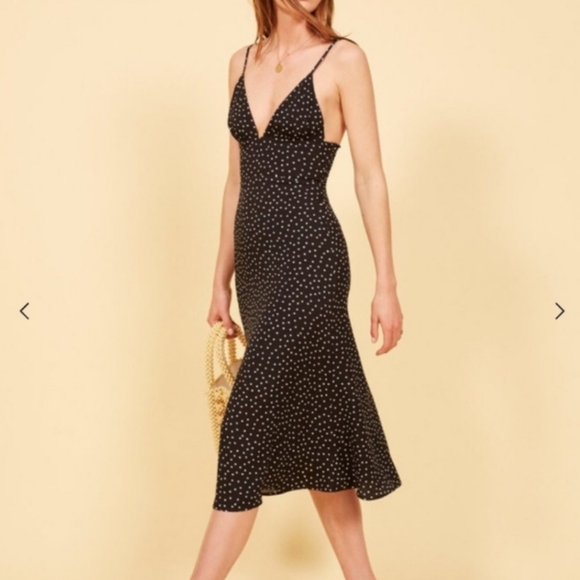 reformation black polka dot dress